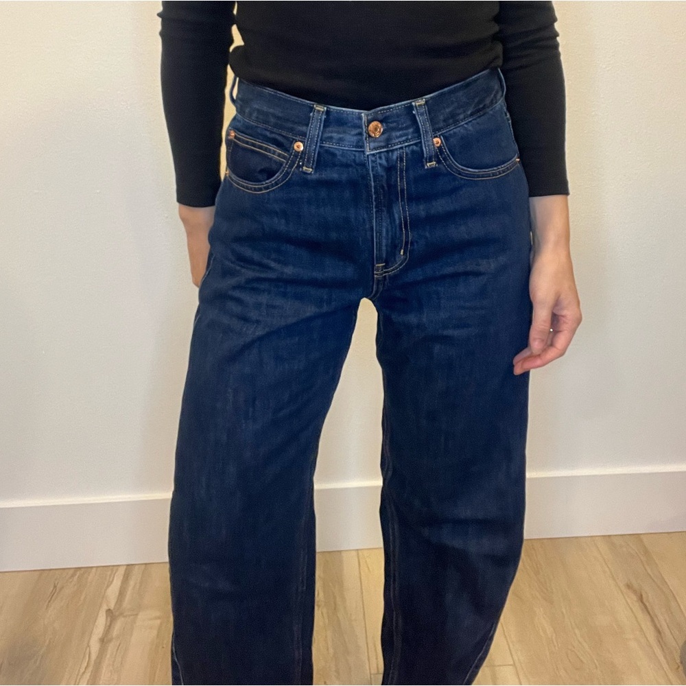 GAP Dark Blue Women's high-rise barrel Jeans - Picture 8 of 10